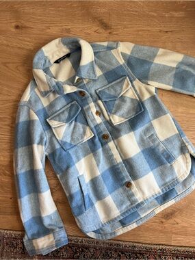 Girls blue gingham shacket